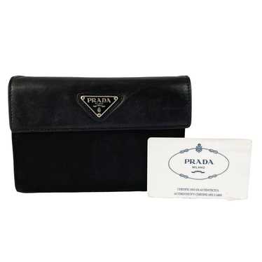 Prada black Tessuto nylon nappa leather trifold wa