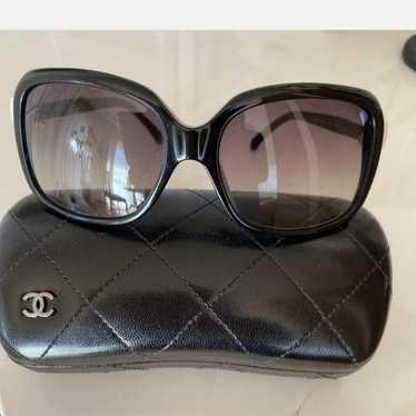 Auth CHANEL CC Logo White Bow Black Vintage Sungla