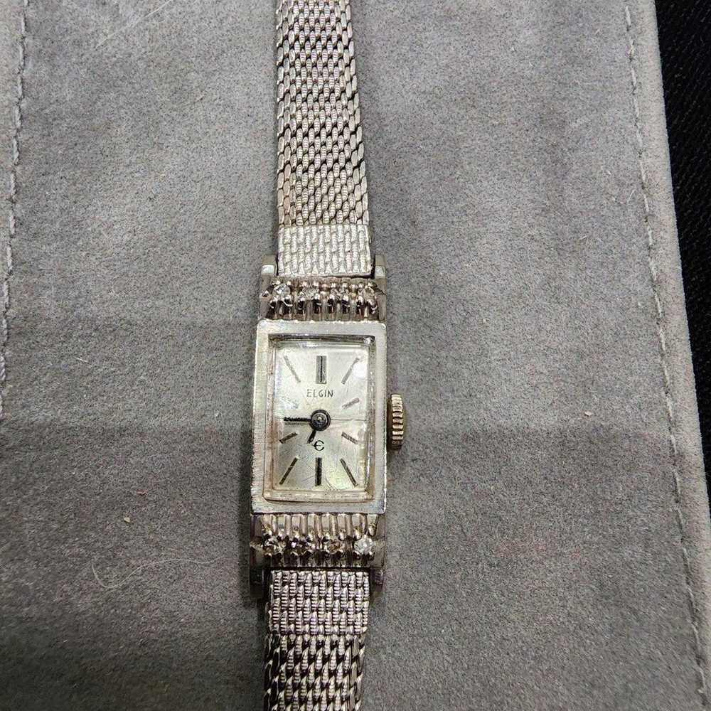 Elgin Solid 10K White Gold Manual Ladies Watch w … - image 2