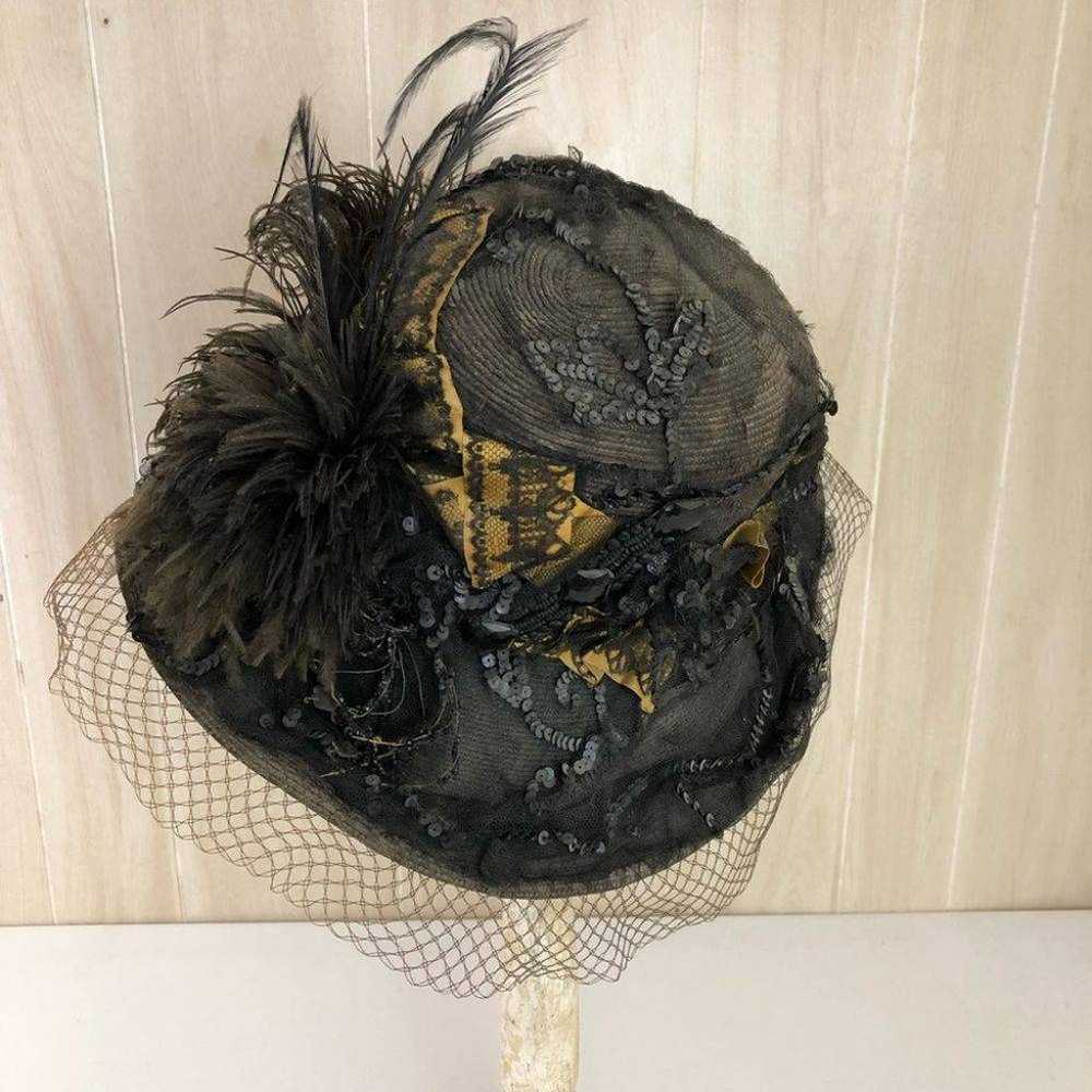 Victorian Antique Sequined Feather Hat - image 1