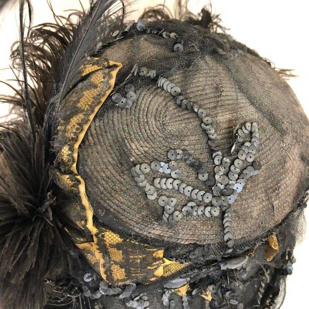 Victorian Antique Sequined Feather Hat - image 2