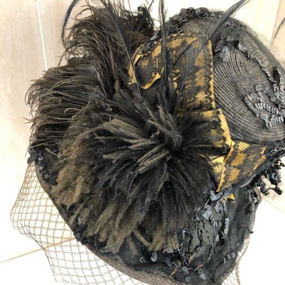 Victorian Antique Sequined Feather Hat - image 3