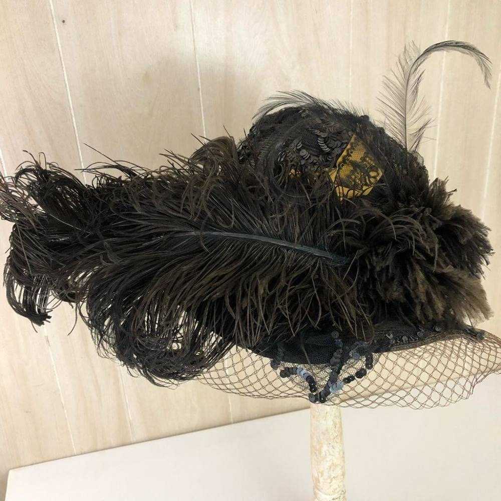 Victorian Antique Sequined Feather Hat - image 4