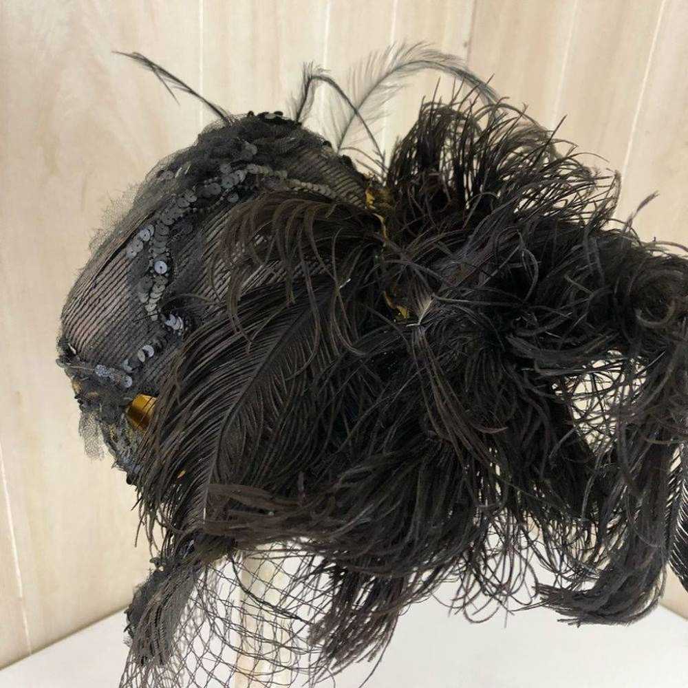 Victorian Antique Sequined Feather Hat - image 5