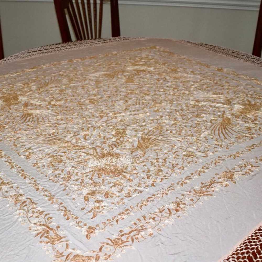 Gorgeous!! Vintage Peach Embroidered Piano Shawl,… - image 5