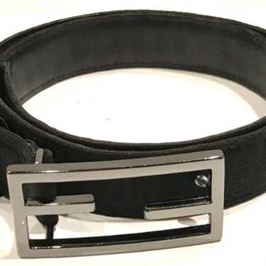 Fendi Black Fabric & Leather Baguette Buckle Belt - image 1