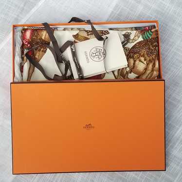 Auth HERMES Carre Geant 140 Orange White Multi Hug