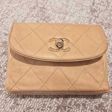 AUTH Vintage Chanel Quilted Beige Lambskin Belt Ba