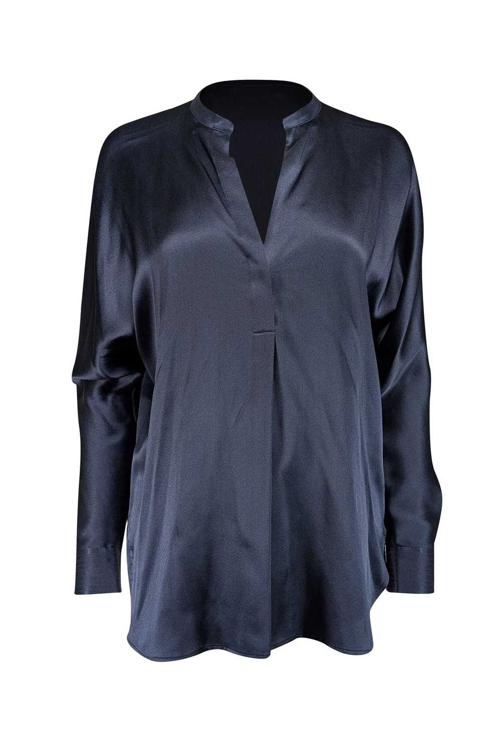 Vince - Navy Silk Long Sleeve Blouse Sz S - image 1