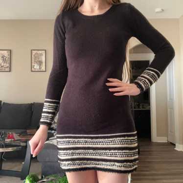 VINTAGE BLACK AND WHITE CROCHET KNIT SWEATER DRESS - image 1