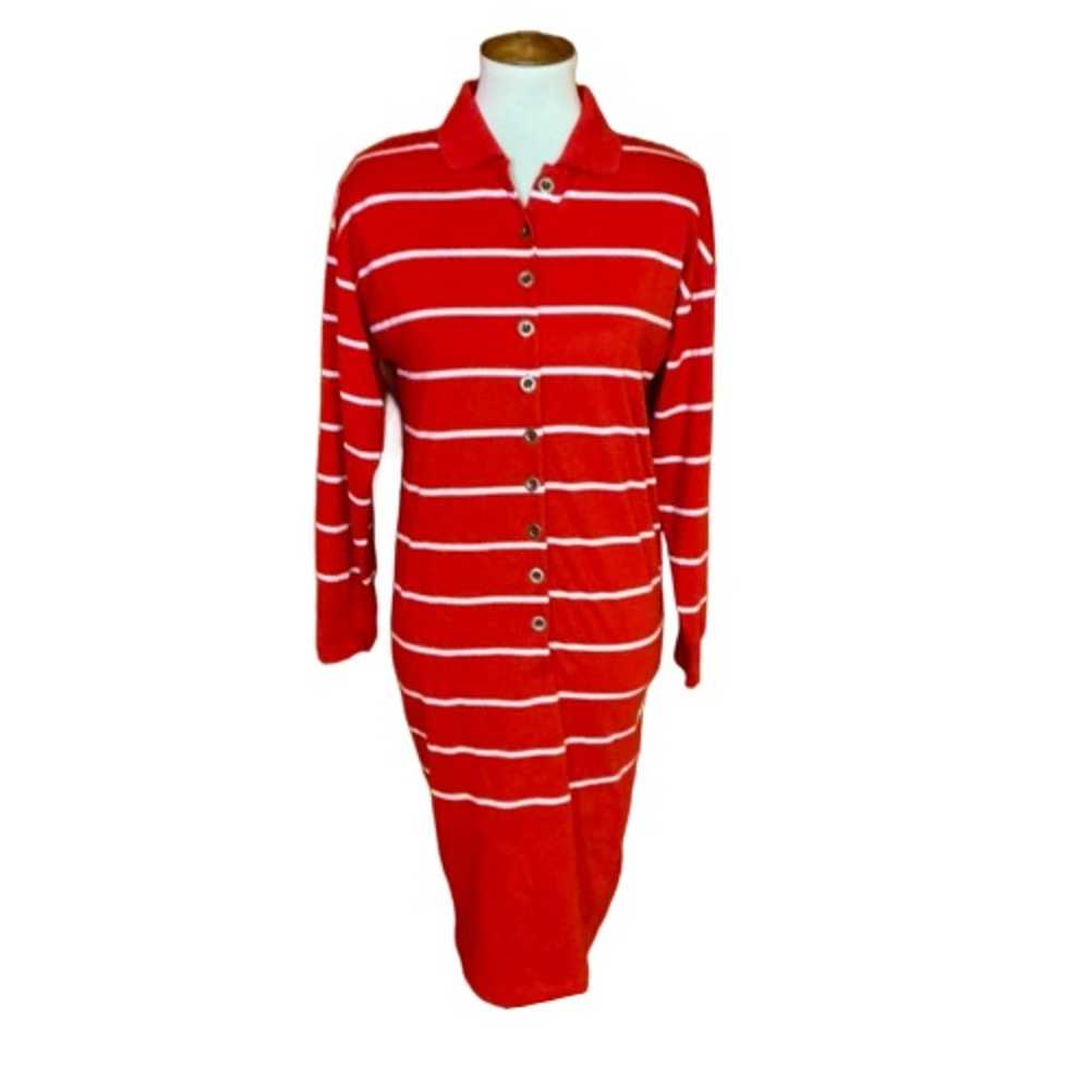 Vtg 80s Red striped polo midi dress - image 1