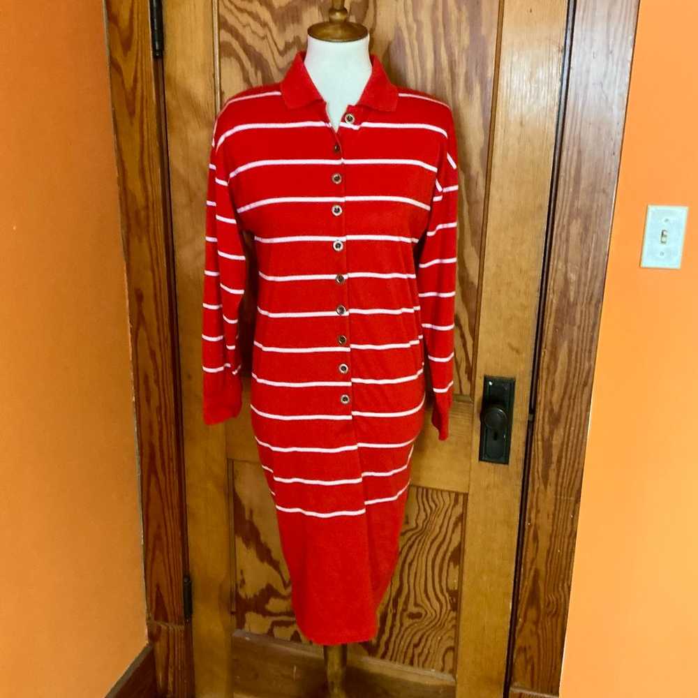 Vtg 80s Red striped polo midi dress - image 4