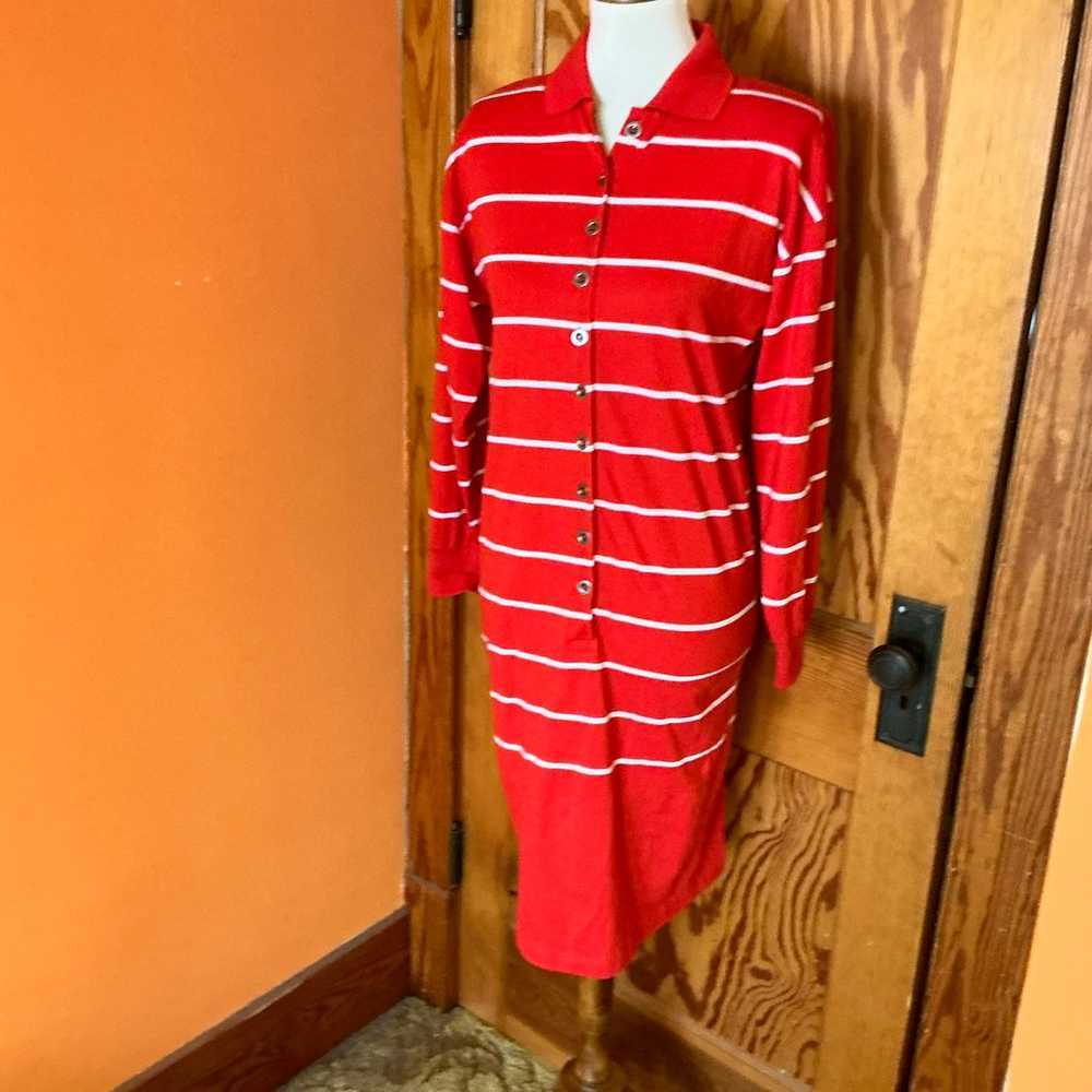 Vtg 80s Red striped polo midi dress - image 5