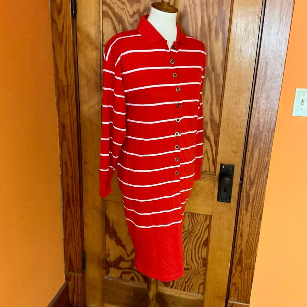 Vtg 80s Red striped polo midi dress - image 6