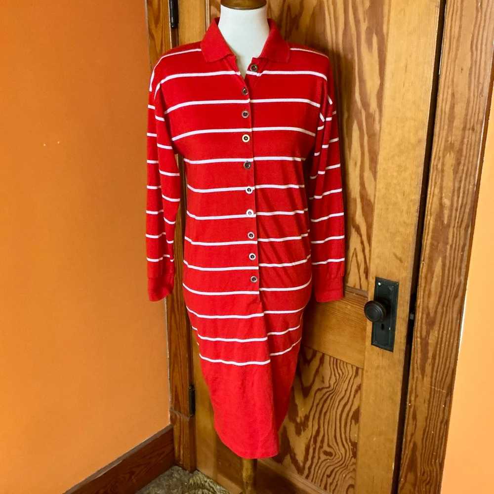 Vtg 80s Red striped polo midi dress - image 7