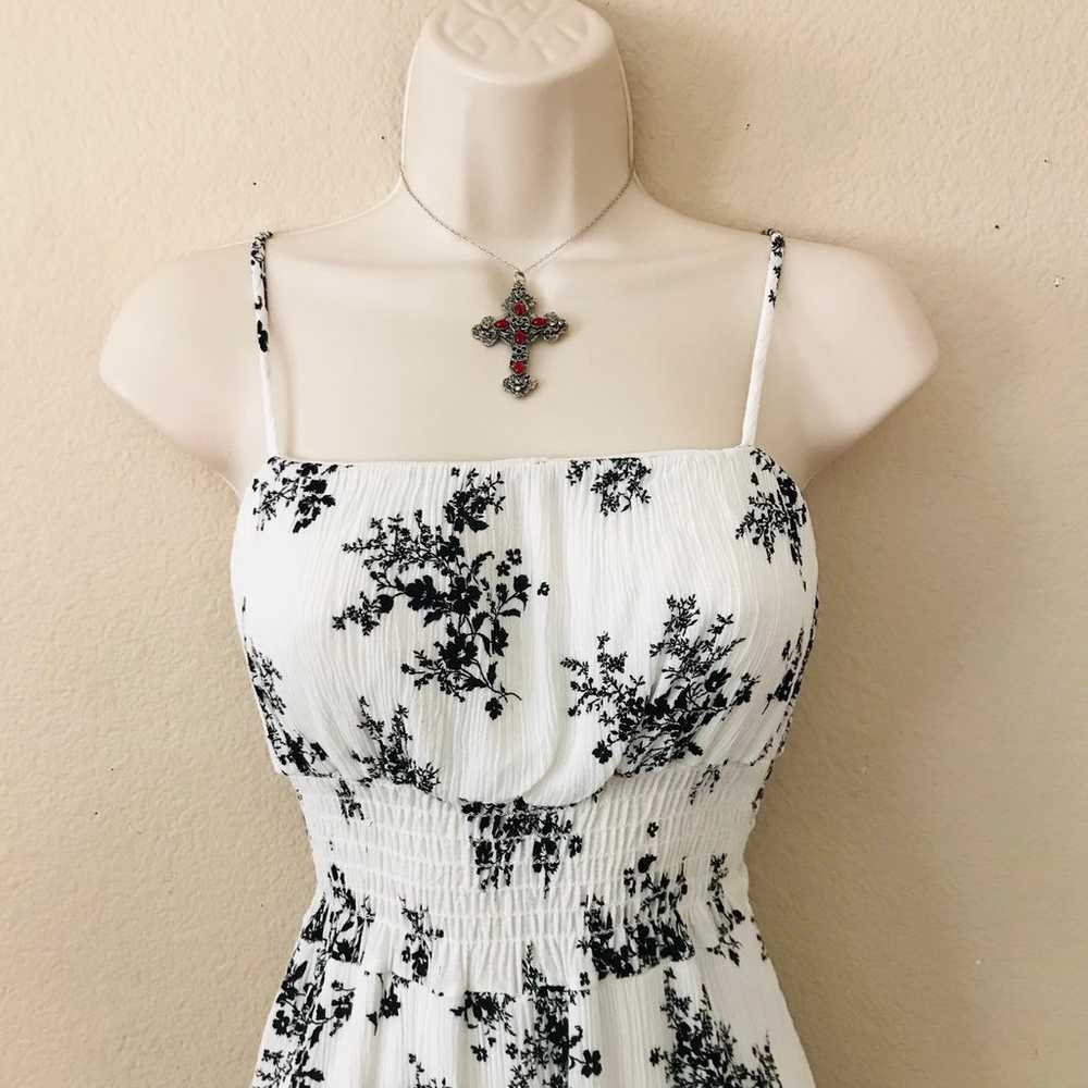 90’s Vintage White Black Floral Babydoll Mini Dre… - image 2