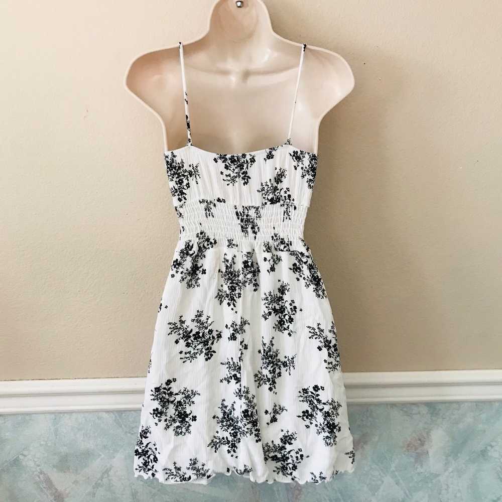 90’s Vintage White Black Floral Babydoll Mini Dre… - image 3