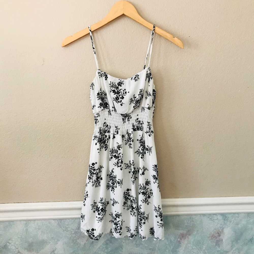 90’s Vintage White Black Floral Babydoll Mini Dre… - image 4