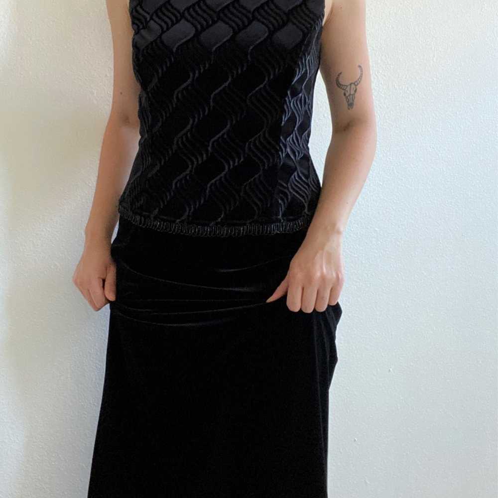 Vintage Black Velvet Art Deco Style Dress Gown - image 1