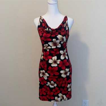 Vintage 90s Black and Red Floral Cowl Neck Minidr… - image 1