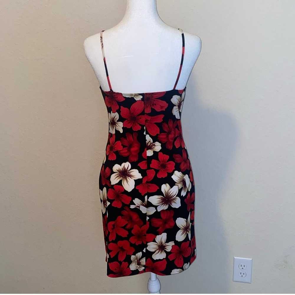 Vintage 90s Black and Red Floral Cowl Neck Minidr… - image 2