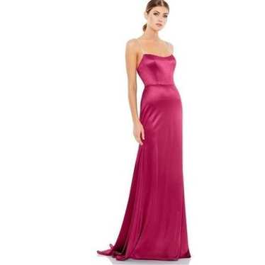 MAC DUGGAL CHARMEUSE RHINESTONE STRAP TRUMPET GOWN