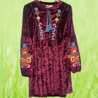 Maybe Wang Burgundy Velvet Dress With Handmade Em… - image 1