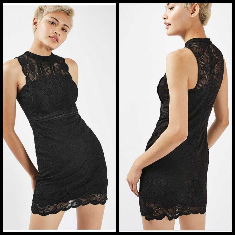 Topshop Black Scallop Lace Mini Dress 4 - image 1