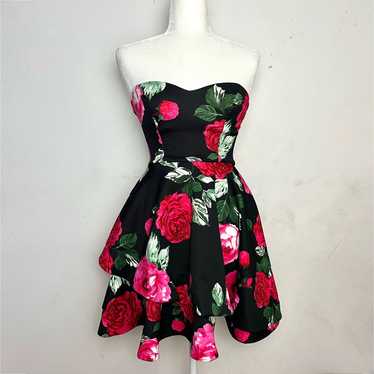 Black floral formal mini homecoming dress