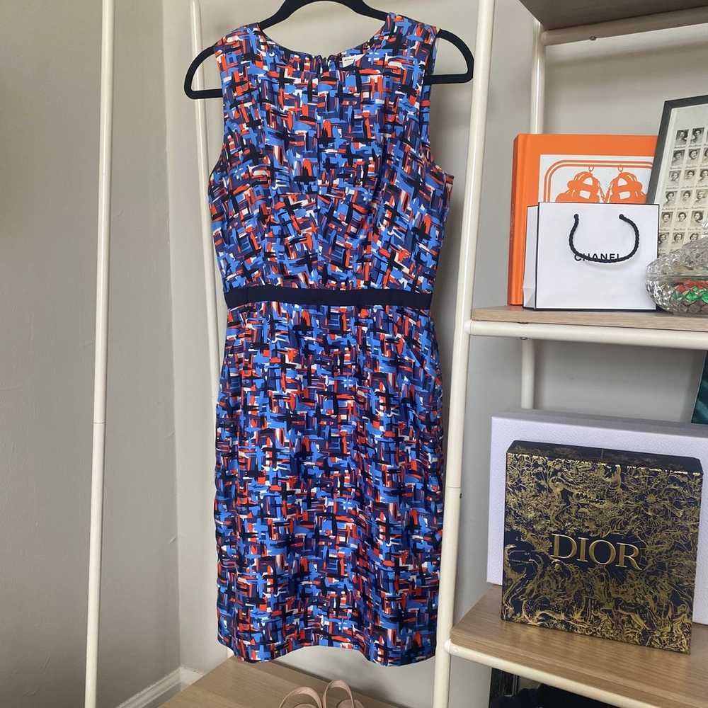 Vintage Milly Orange and Blue Print Silk Dress - image 1