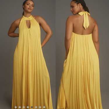 Anthropologie Hutch Yellow Halter Pleated Maxi Dr… - image 1