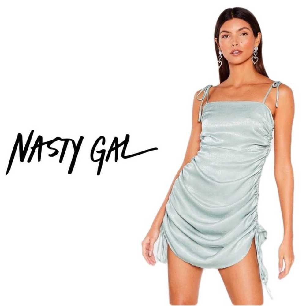 Nasty Gal Sky Blue Ruched Drawstring Dress - image 1