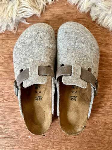 BIRKENSTOCK Wool Felt and Leather Boston Slides (4