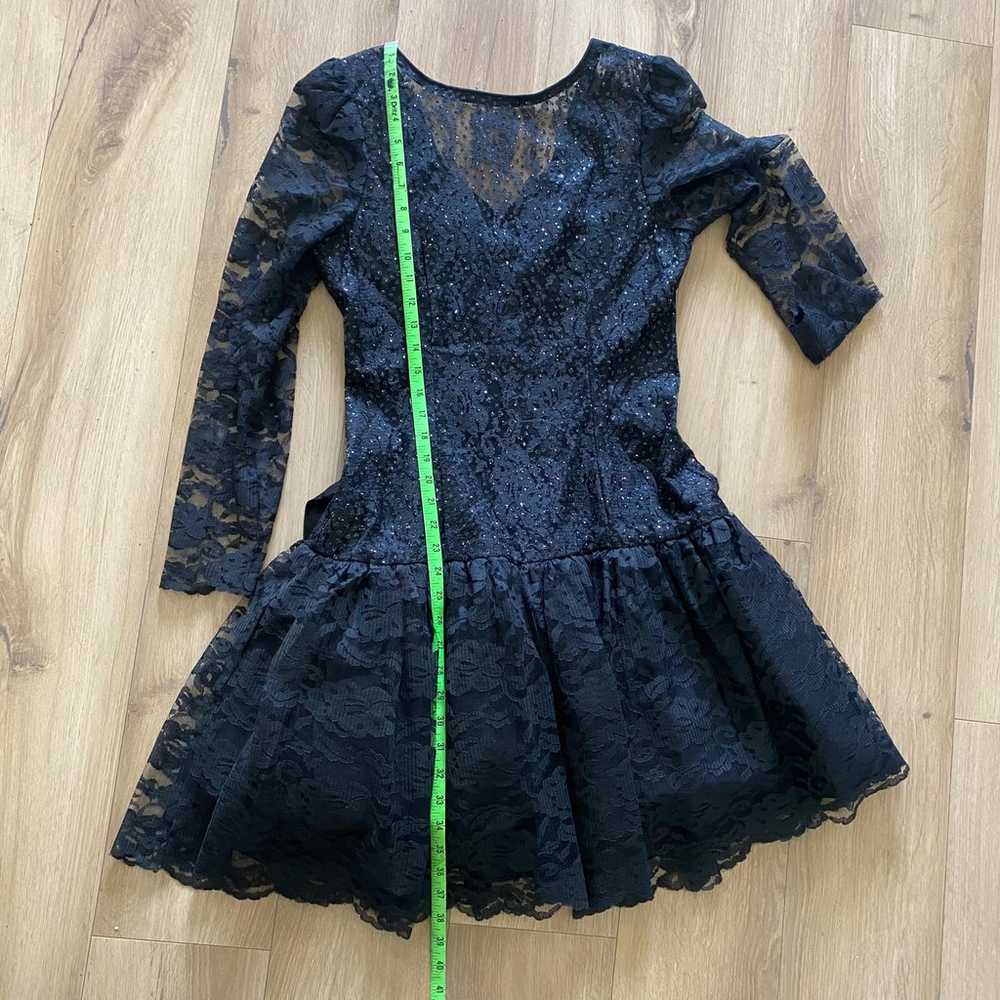 Vintage 80’s black lace long sleeve cocktail dress - image 11