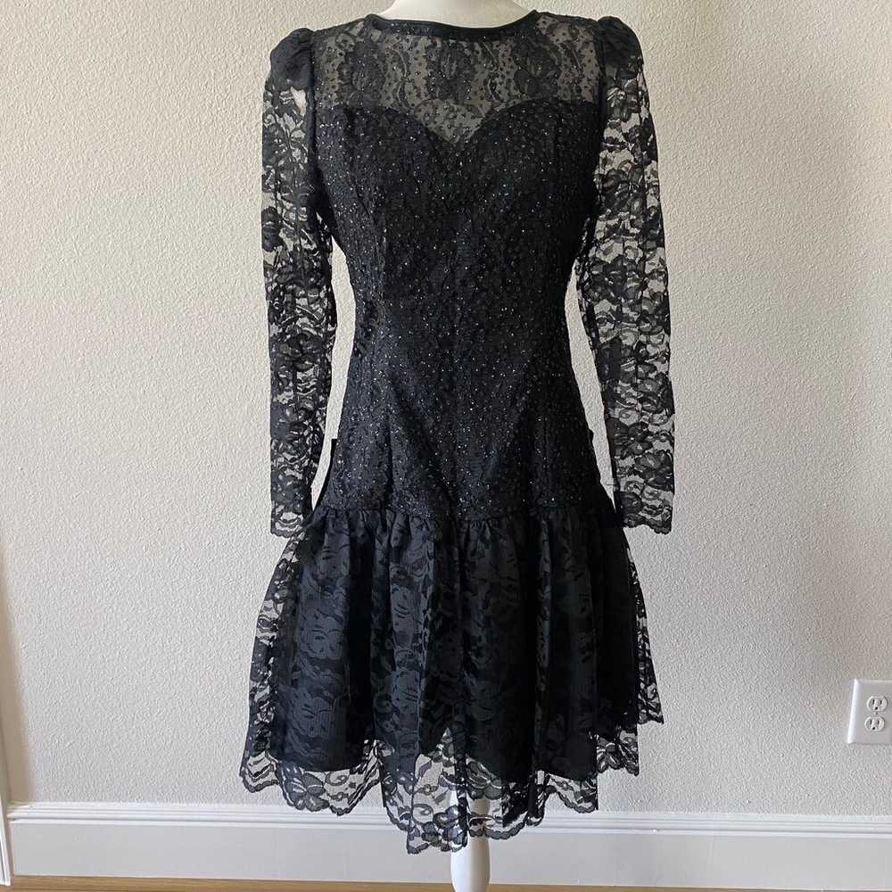 Vintage 80’s black lace long sleeve cocktail dress - image 1