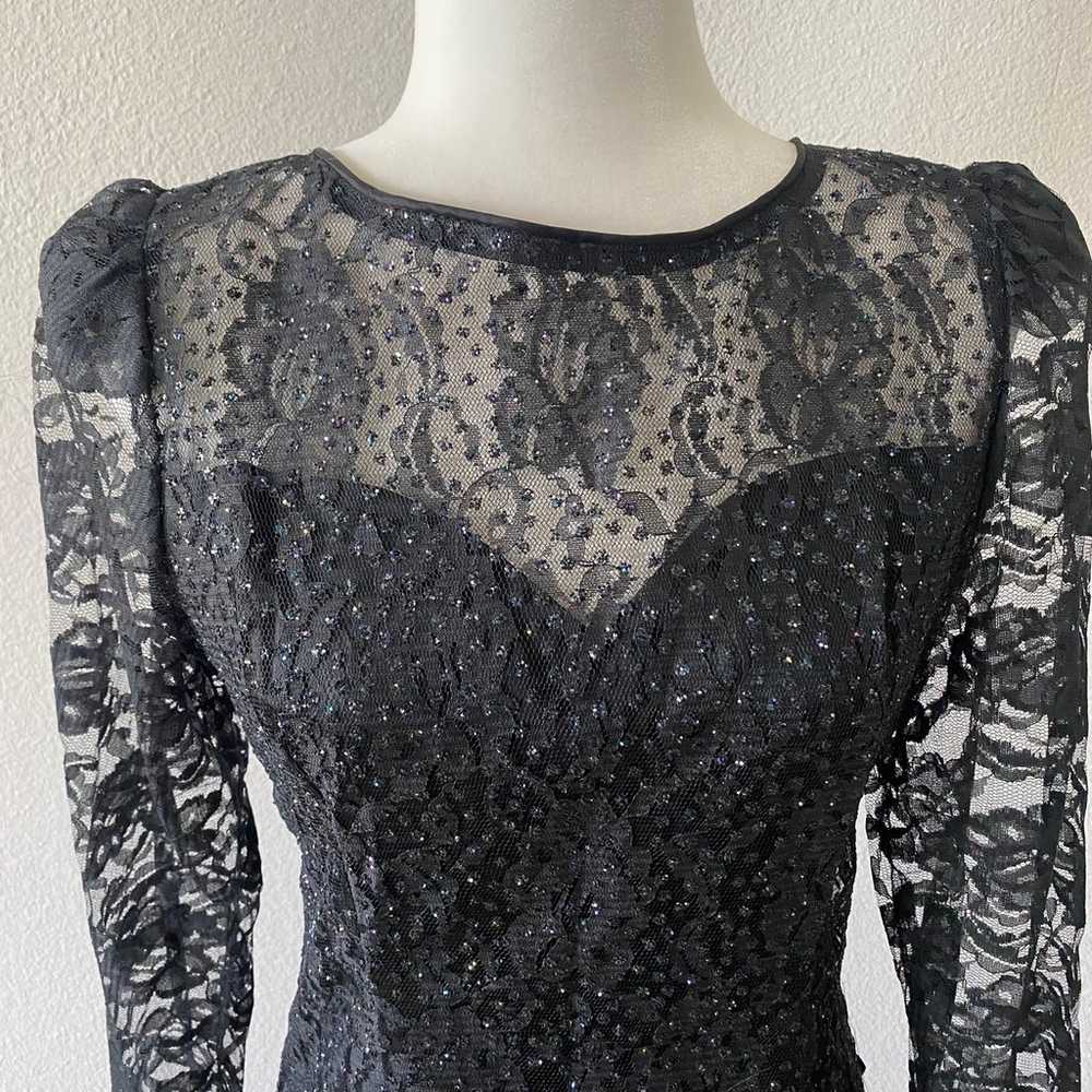 Vintage 80’s black lace long sleeve cocktail dress - image 2