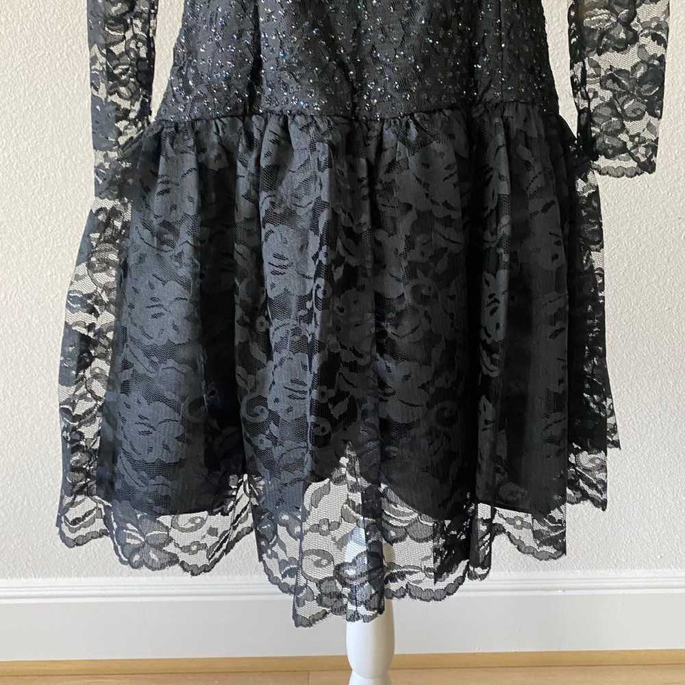 Vintage 80’s black lace long sleeve cocktail dress - image 4