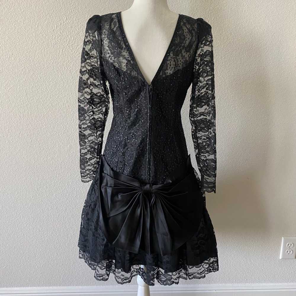 Vintage 80’s black lace long sleeve cocktail dress - image 5