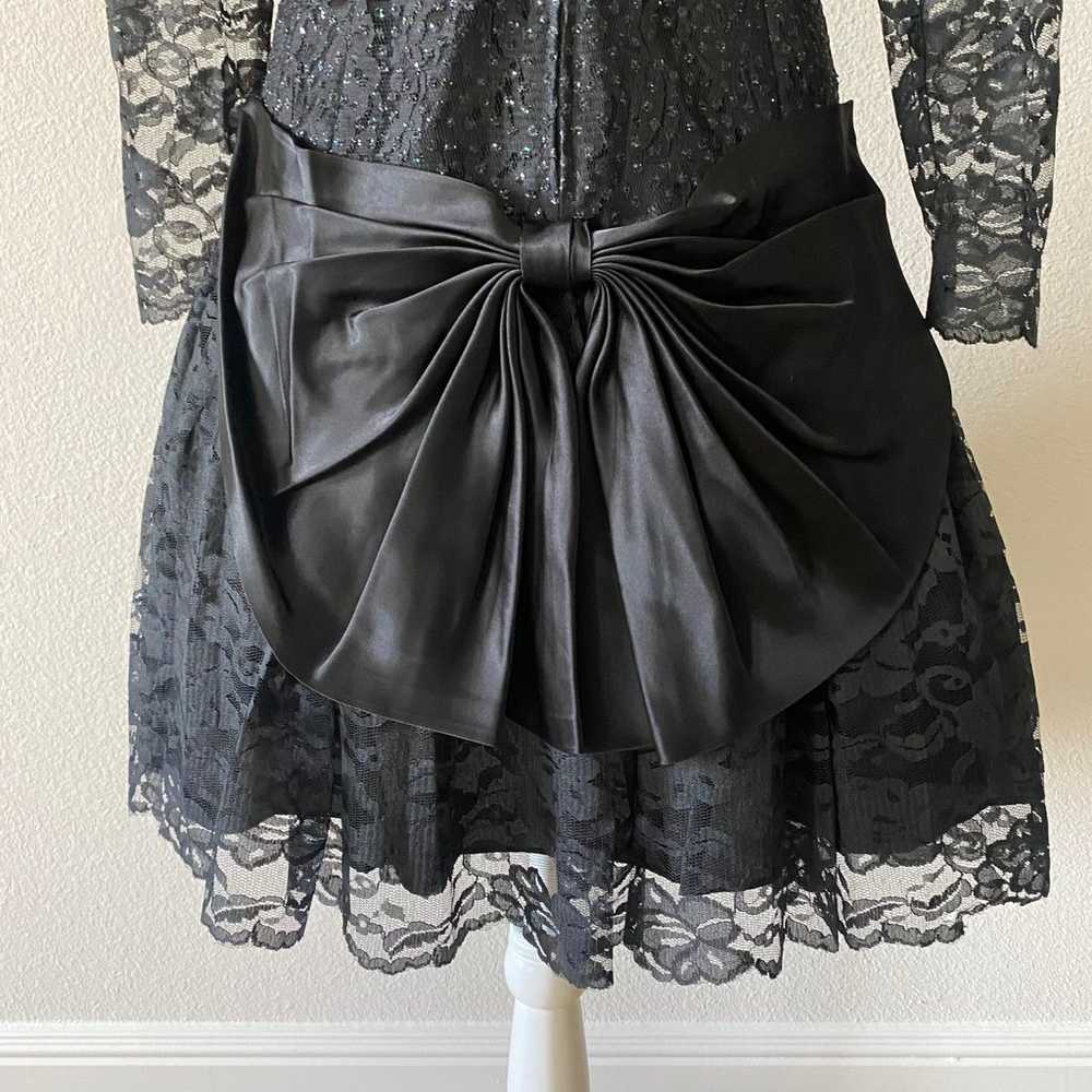 Vintage 80’s black lace long sleeve cocktail dress - image 6