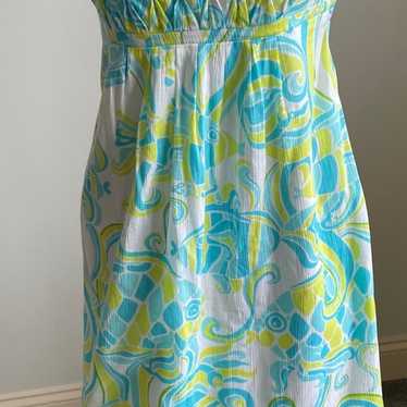 Lilly Pulitzer strapless dress size 4 neon and aq… - image 1