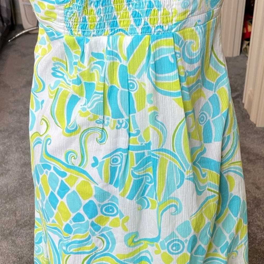 Lilly Pulitzer strapless dress size 4 neon and aq… - image 4