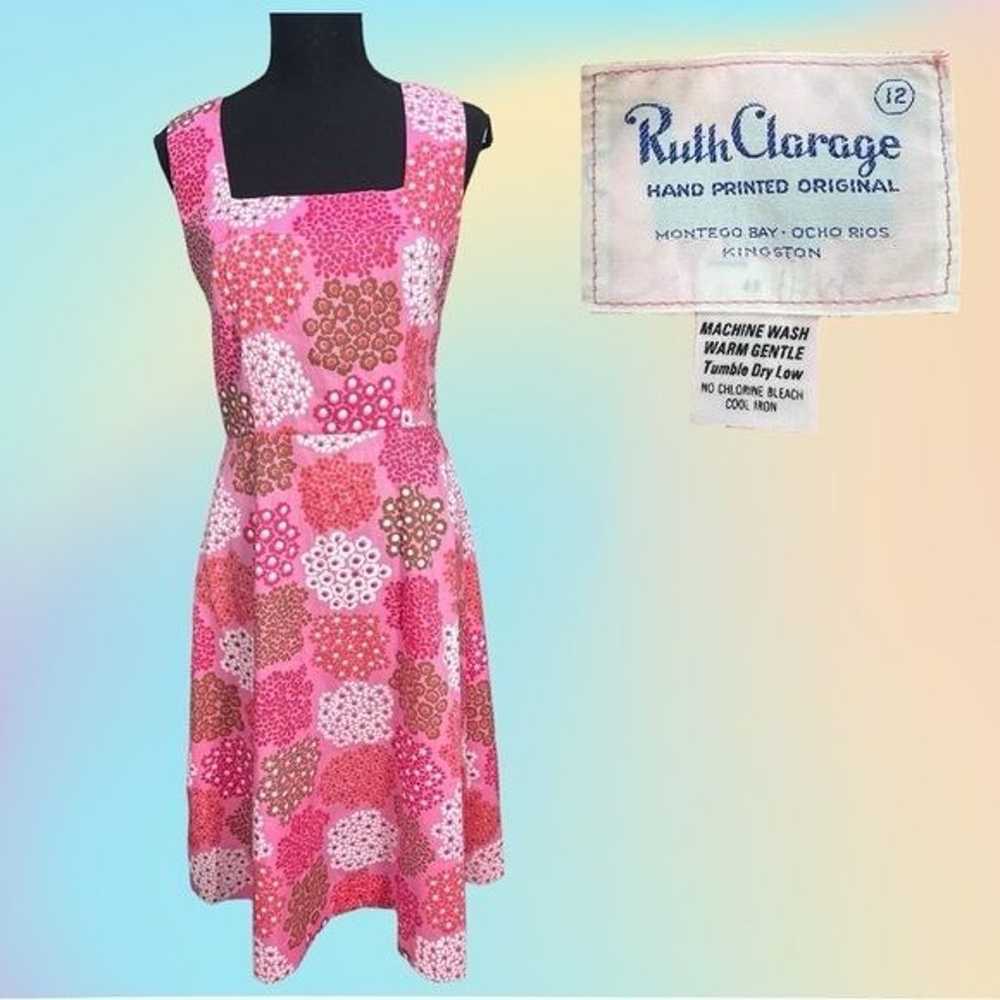 Vtg 60's/70's Ruth Clarage Pink/White/Brown Flora… - image 1