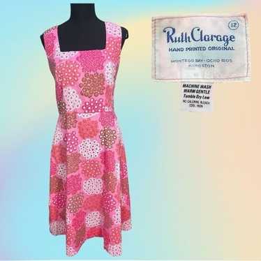 Vtg 60's/70's Ruth Clarage Pink/White/Brown Floral