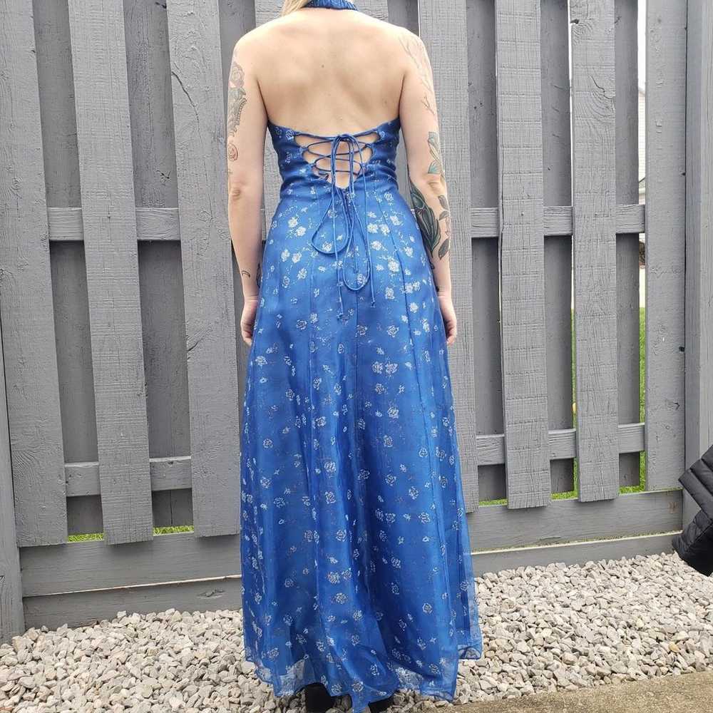 Sparkly blue floral halter vintage Y2K formal/pro… - image 3