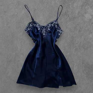 Frederick’s Of Hollywood Navy Blue Lace Slip Dress - image 1