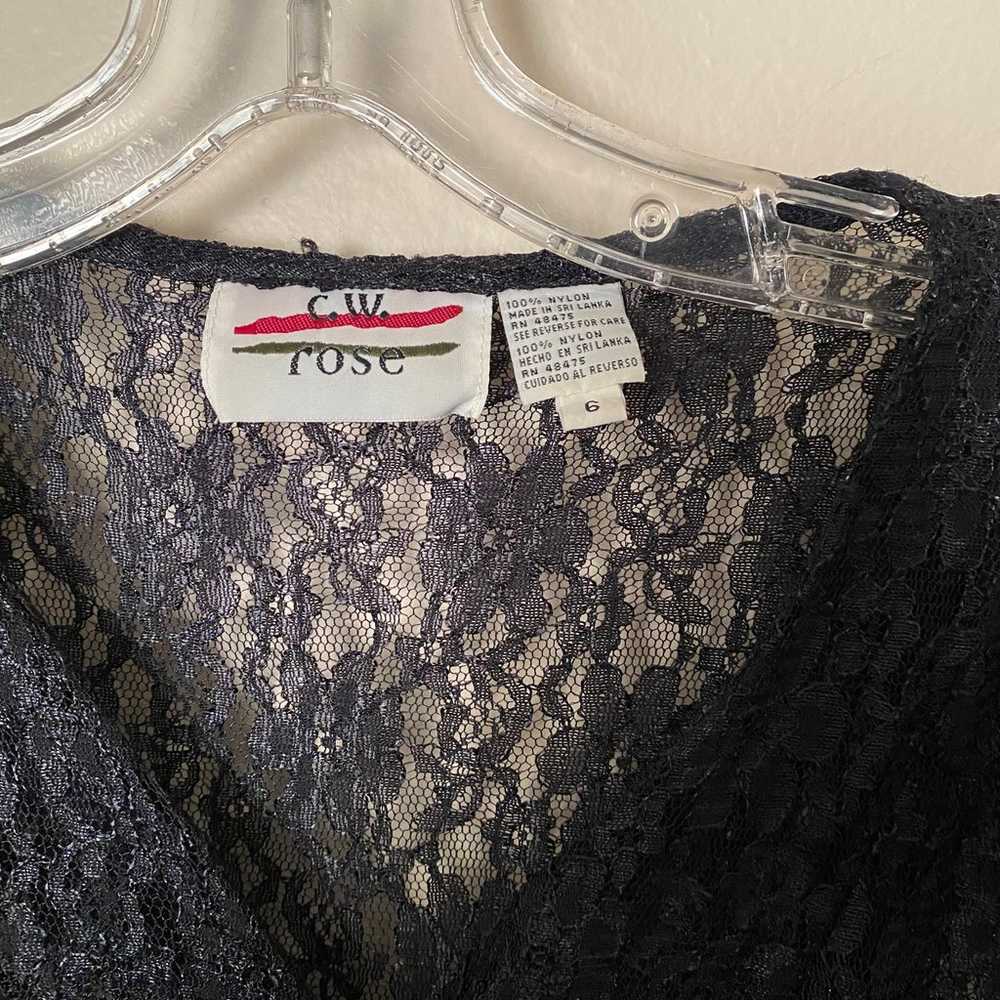 Vtg CW Rose black lace dress size 6 tie corset ba… - image 3