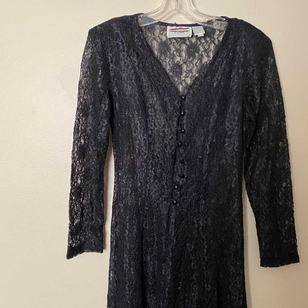 Vtg CW Rose black lace dress size 6 tie corset ba… - image 4