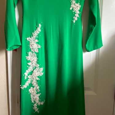 Ao dài Vintage  Embroidered in Green traditional - image 1