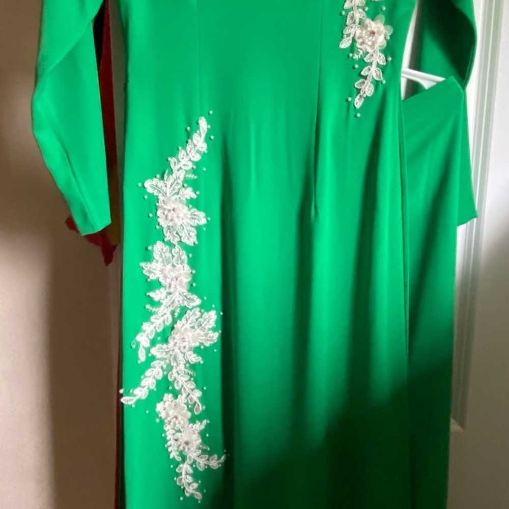 Ao dài Vintage  Embroidered in Green traditional - image 2