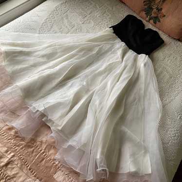 Vintage black and white strapless dress